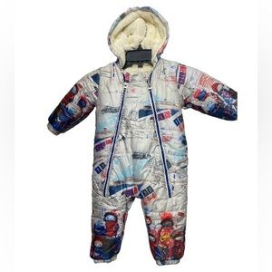 BOMBILI Gold Kids Double-Zip Unisex One Piece Postal Print Snowsuit Sz:8mo-1y